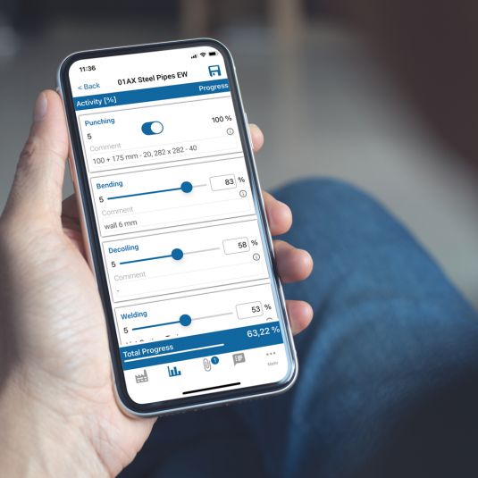 Digital progress tracking on a special app for construction sites.