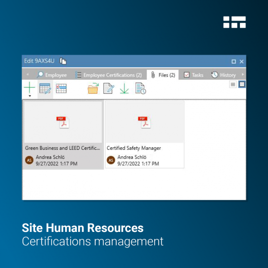 Display of certifications management in Insite LMS - time tracking software that can do more!