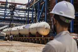 Site Management in Construction: Construction site of Bracell’s STAR project in Brazil with construction workers and installation activity.