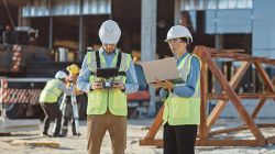 construction project documentation, plant construction professionals on site