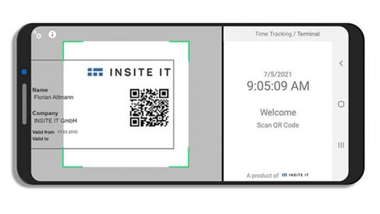 Smartphone on which the check-in is displayed: The QR code of the access card is scanned.